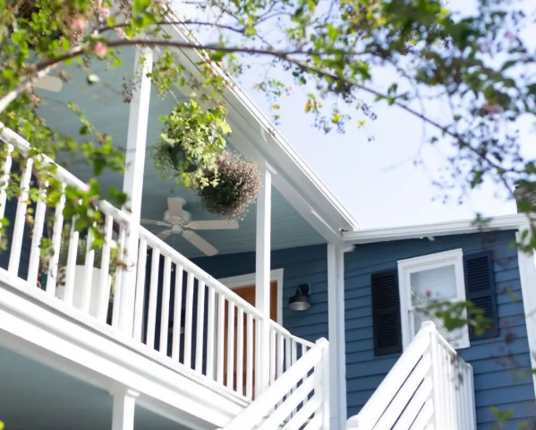 Haint blue piazza ceiling on a historic Charleston porch